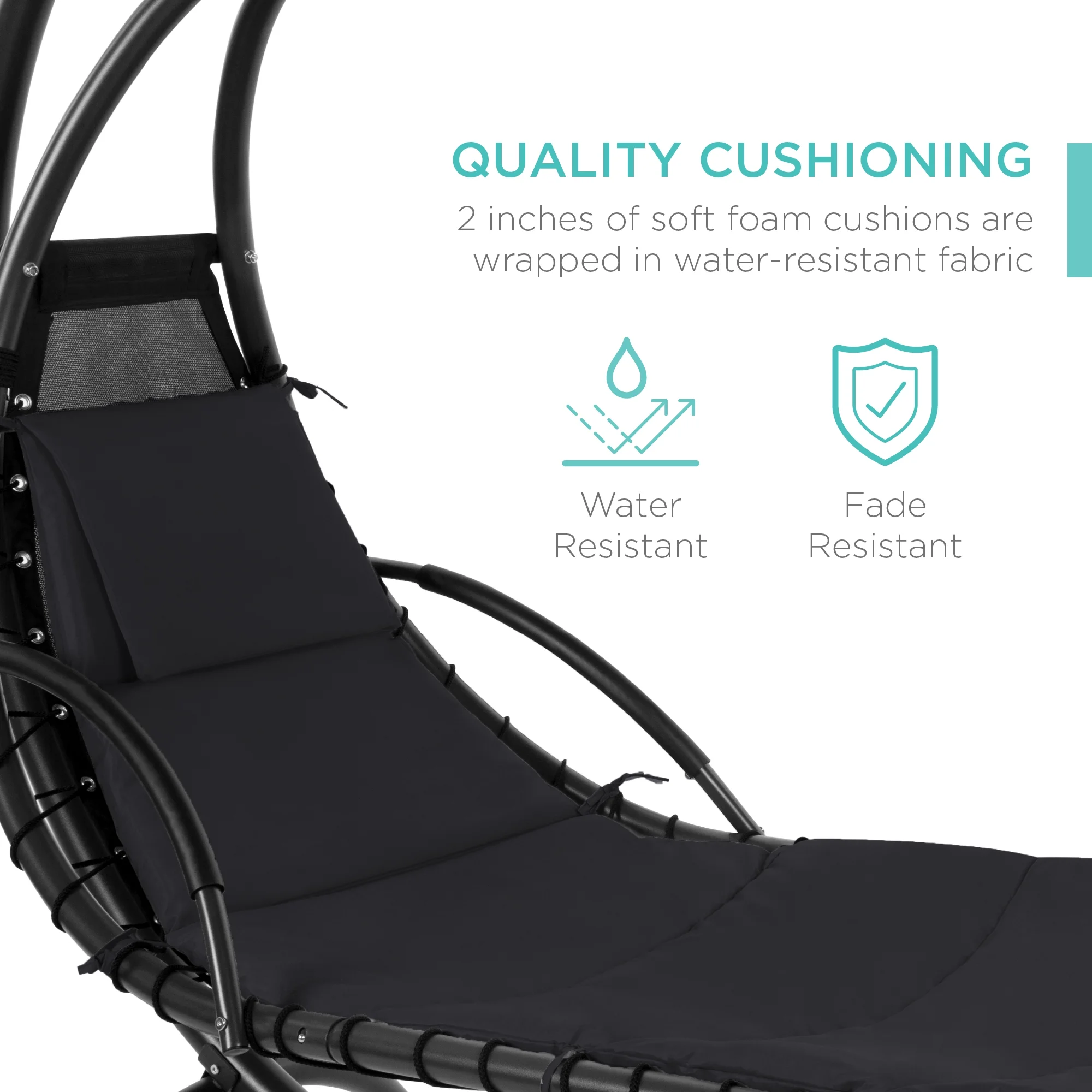 Best Choice Products Hanging Curved Chaise Lounge Chair Swing for Backyard, Patio w/ Pillow, Shade, Stand - Teal