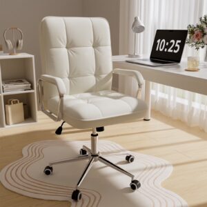 Solfway White Office Chair, Swivel Leather Computer Desk Chair with Wheels and Padded Arms, Executive Office Chair for Adults
