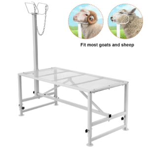 KFFKFF Livestock Stand for Goats and Sheep, 47x23 inch, Durable Metal Frame for Milking and Shearing, Height Adjustable from 21" to 33"