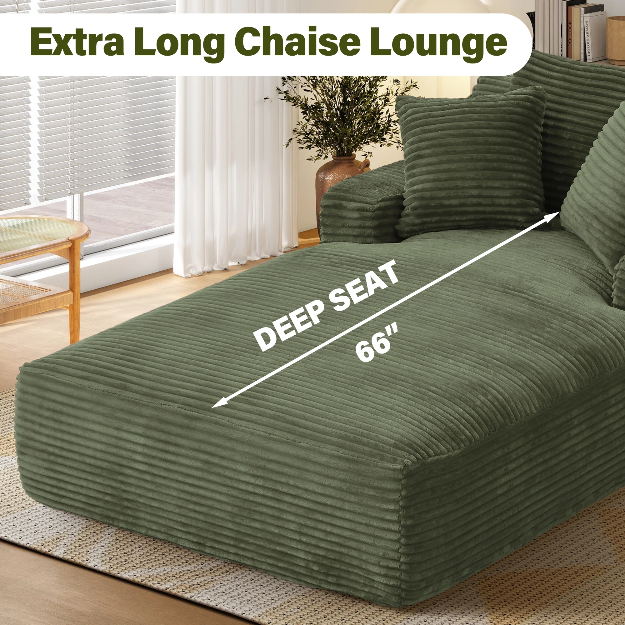 Aukfa 78.7" Extra Long Chaise Lounge Sofa, Oversized Upholstered Couch with 3 Pillows for Indoor Living Room/Bedroom,Orange