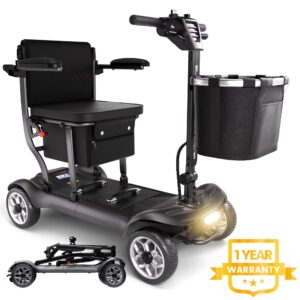 EAGLOG Light Weight 4 Wheels Mobility Scooter for Seniors, Electric Folding Wheelchair Device for Travel, Black