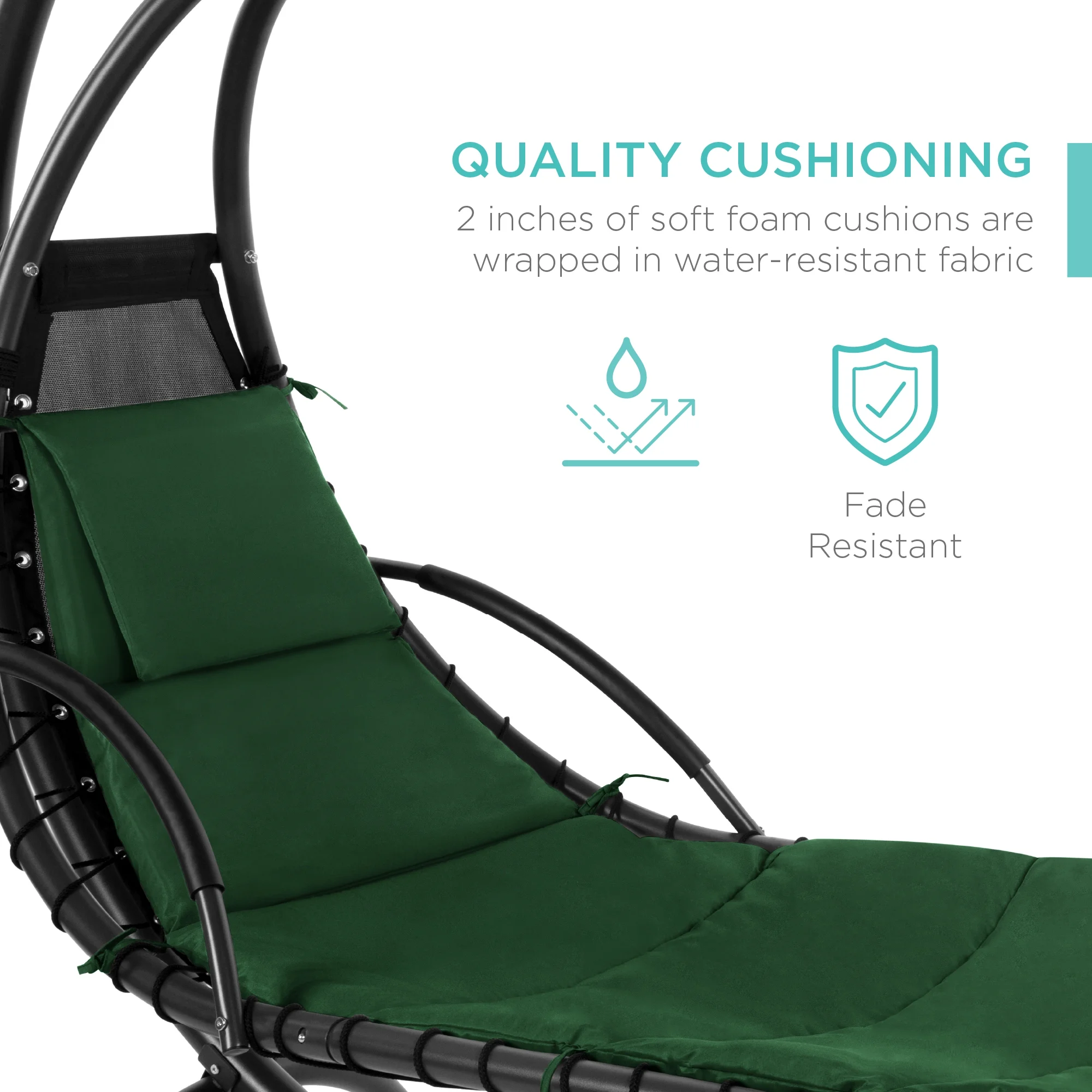 Best Choice Products Hanging Curved Chaise Lounge Chair Swing for Backyard, Patio w/ Pillow, Shade, Stand - Teal