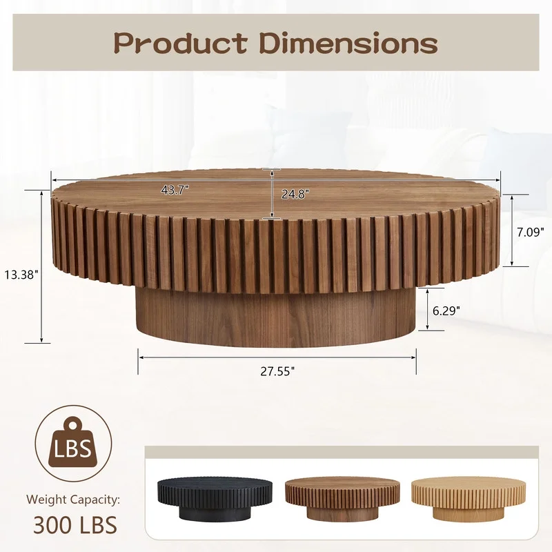 FFH 43.7 inch Oval Coffee Table for Living Room,Handcraft Rustic Corner Coffee Table Nature Wood Relief Sturdy Pedestal for Apartmen,Side Table Centre Table,Nature Wood