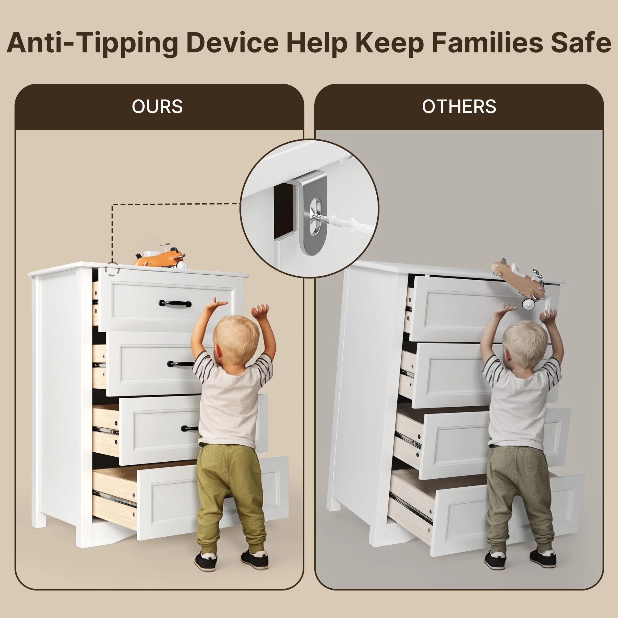 Dresser for Bedroom, Lofka 6-Drawer Wood Dresser?with Anti-Tip Safety for Closet| Living Room