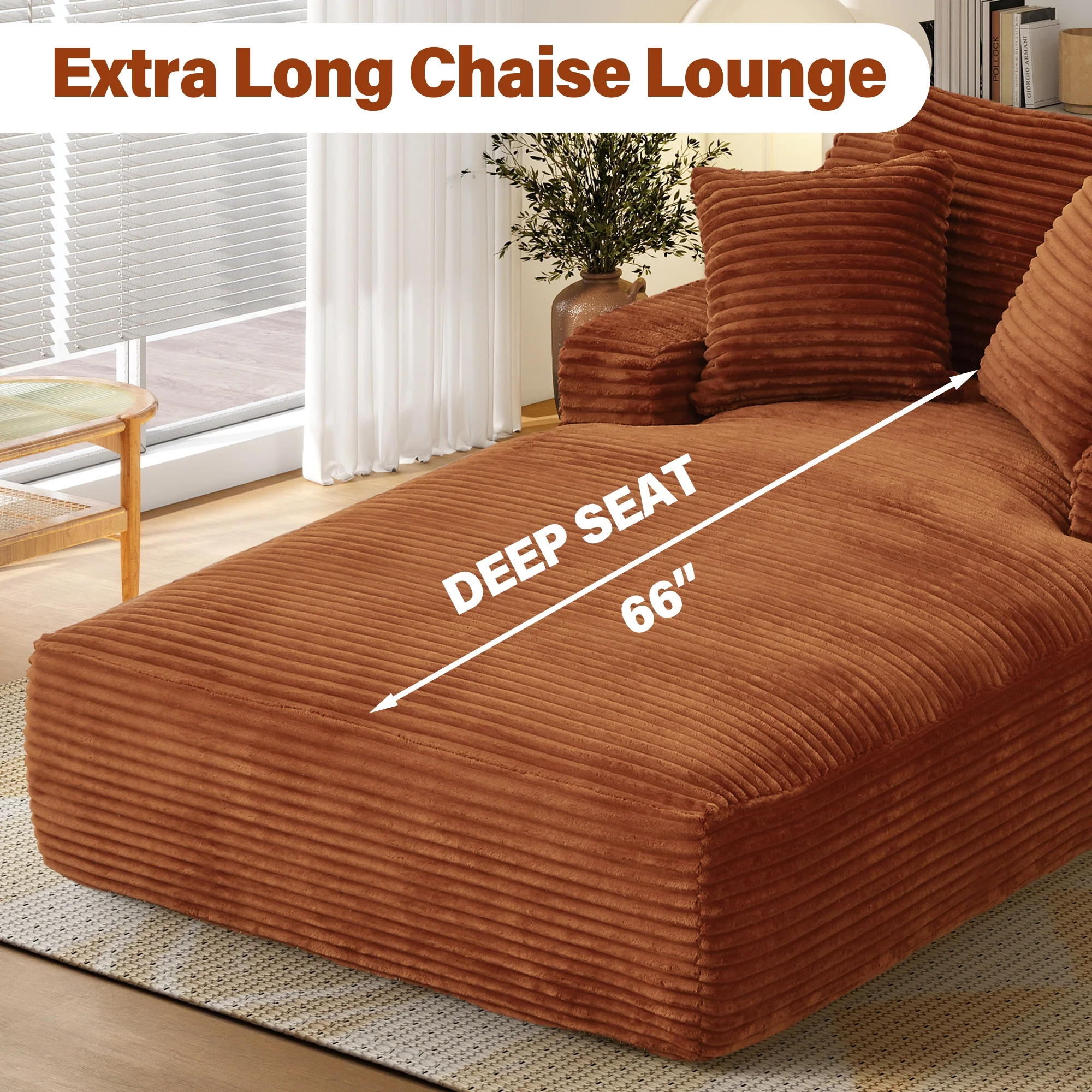 Aukfa 78.7" Extra Long Chaise Lounge Sofa, Oversized Upholstered Couch with 3 Pillows for Indoor Living Room/Bedroom,Orange