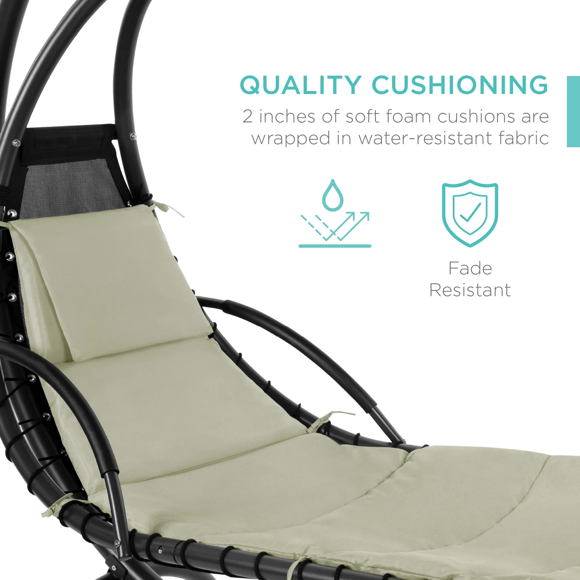 Best Choice Products Hanging Curved Chaise Lounge Chair Swing for Backyard, Patio w/ Pillow, Shade, Stand - Teal