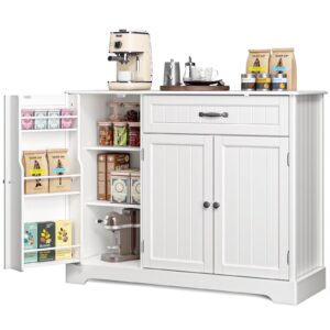 Coffee Bar, Lofka 42" Kitchen Storage Cabinet, Sideboard Buffet Cabinet with 8 Shelves, 1 Drawer