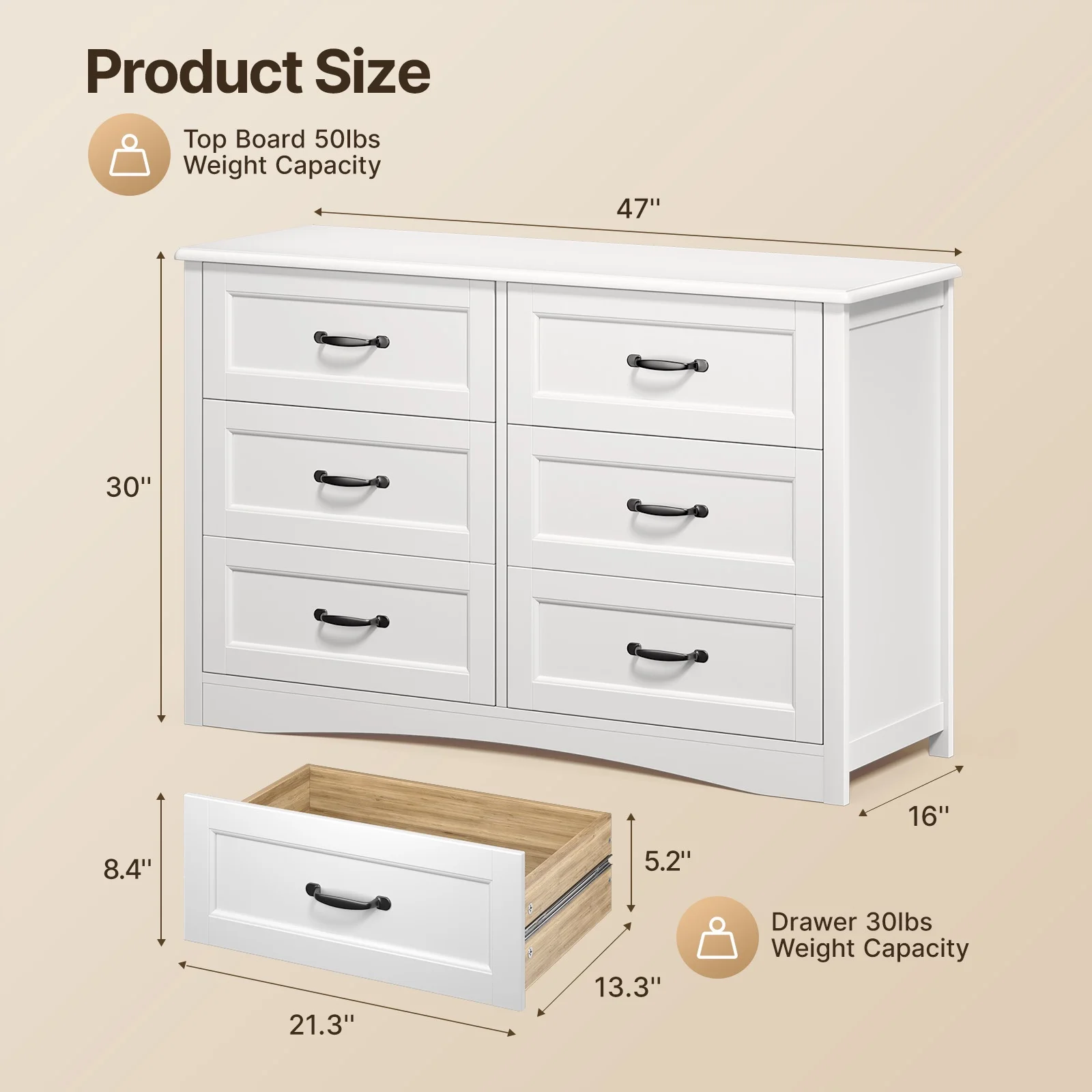 Dresser for Bedroom, Lofka 6-Drawer Wood Dresser?with Anti-Tip Safety for Closet| Living Room