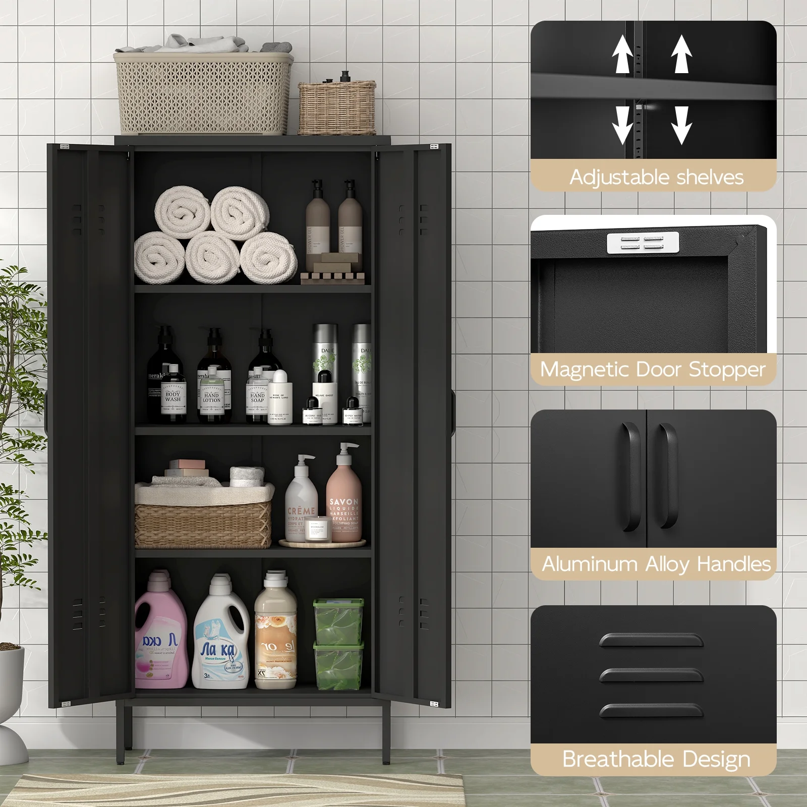 Marcree Green Metal Cabinet,2 Door Accent Cabinet,Metal Locker Cabinet with Legs,Sideboard Cabinet with Adjustable Shelves,Locker Storage Cabinet for Living Room,Entryway