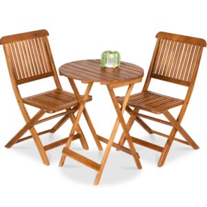 Best Choice Products 3-Piece Acacia Wood Bistro Set, Folding Patio Furniture w/ 2 Chairs, Table - Natural
