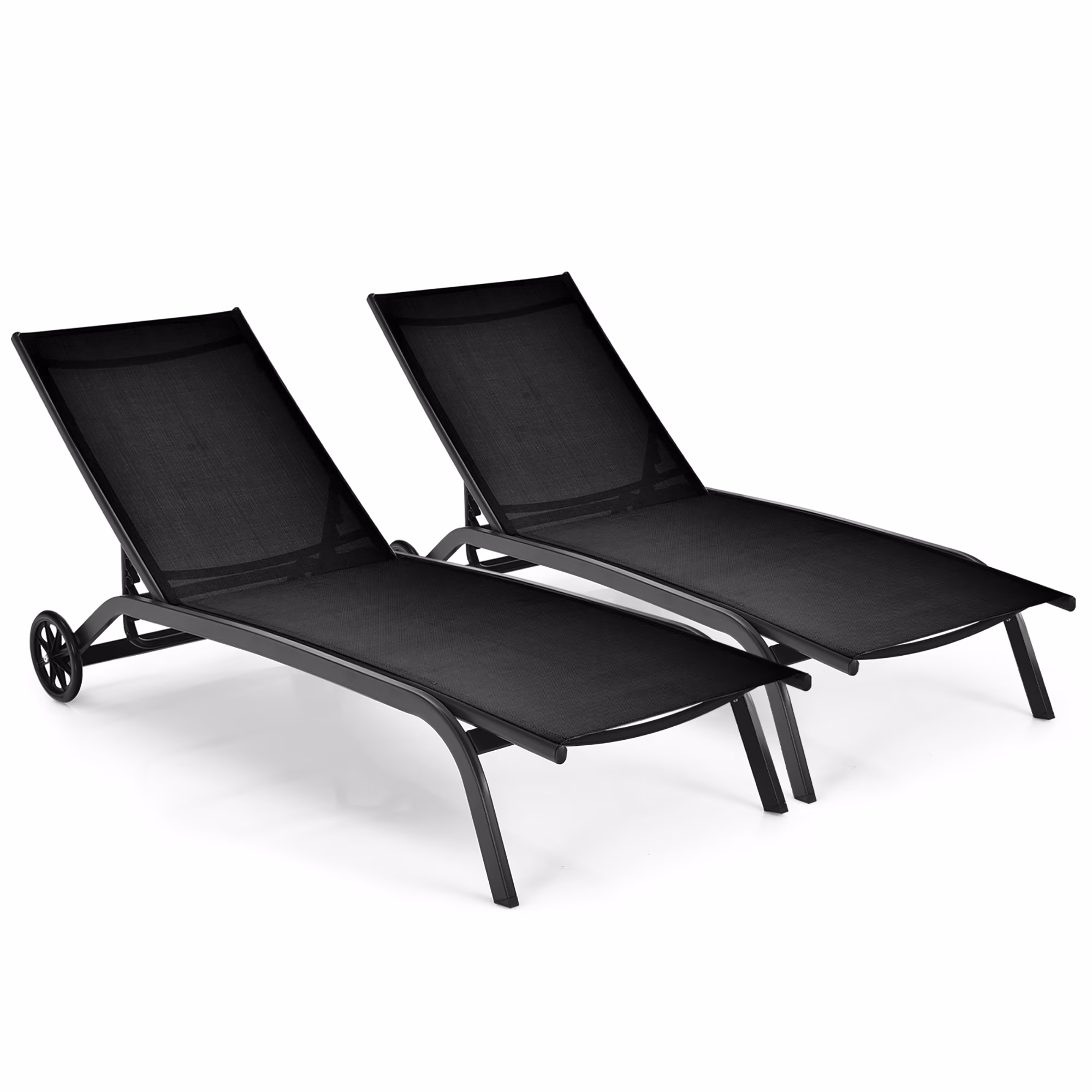 Costway 2PCS Outdoor Adjustable Chaise Lounge Patio 6-Position Recliner Wheels Black