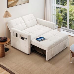Dextrus 3-in-1 Convertible Futon Sofa Bed, Modern Sleeper Sofa with Pull-Out Bed for Small Place, Beige