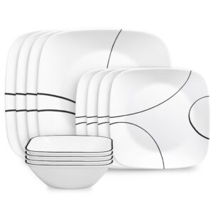 Corelle Simple Lines 12-Piece Square Glass Dinnerware Set (Service for 4)