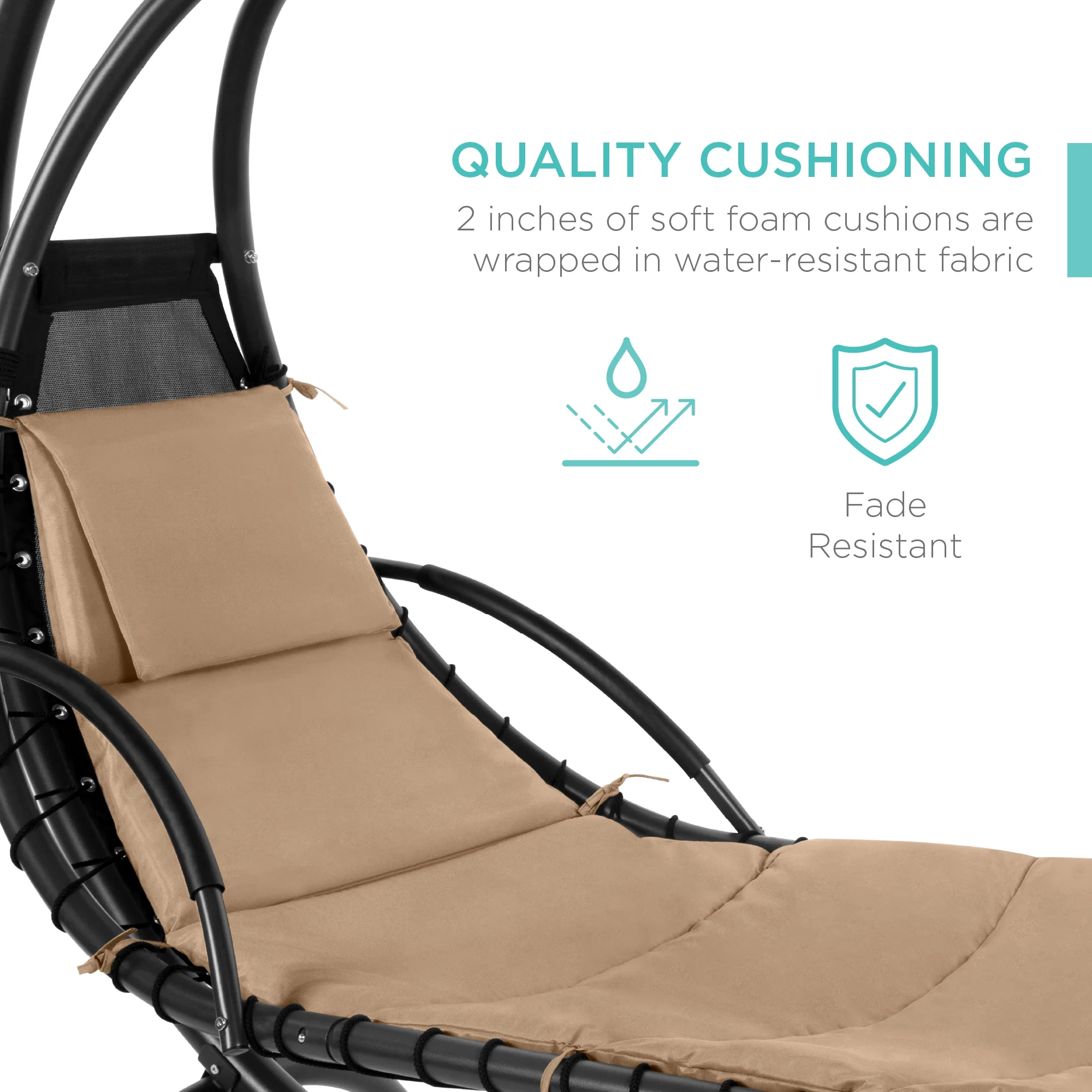 Best Choice Products Hanging Curved Chaise Lounge Chair Swing for Backyard, Patio w/ Pillow, Shade, Stand - Teal