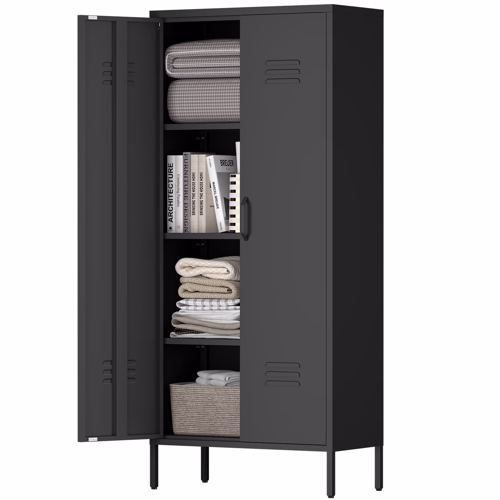 Marcree Green Metal Cabinet,2 Door Accent Cabinet,Metal Locker Cabinet with Legs,Sideboard Cabinet with Adjustable Shelves,Locker Storage Cabinet for Living Room,Entryway