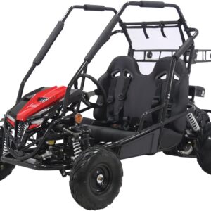 Coleman Powersports GK200 196cc Gas Powered Go-Kart, Two-Seater Off-Road Vehicle Up to 23 MPH, Rugged Suspension, Pull-Start Engine, Ages 13+, Red