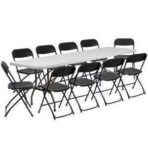 Ktaxon 6ft White Folding Table and 10 Pack Folding Chairs Black, Plastic Table and Chair Set