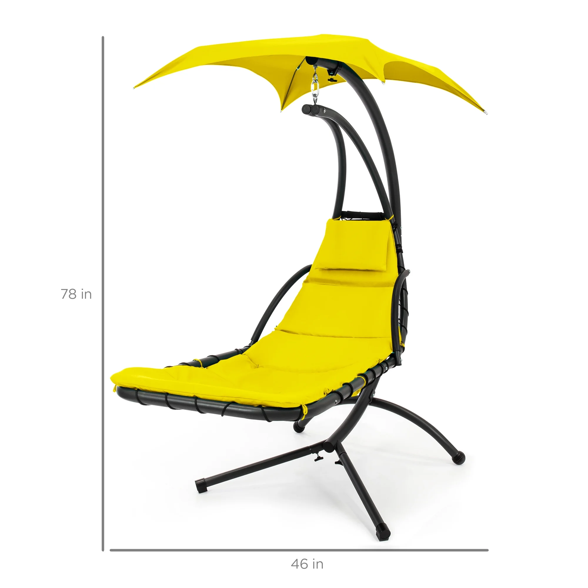 Best Choice Products Hanging Curved Chaise Lounge Chair Swing for Backyard, Patio w/ Pillow, Shade, Stand - Teal