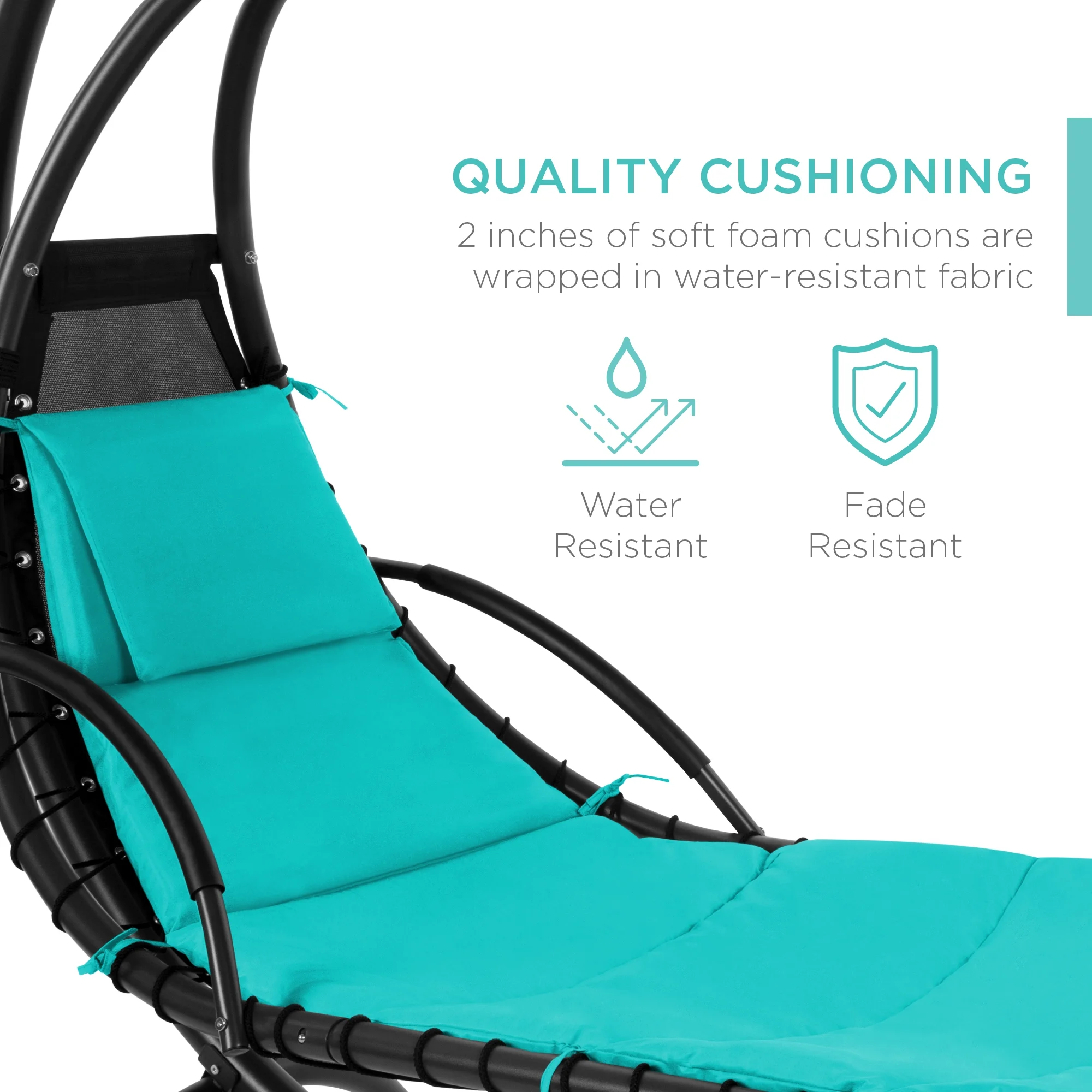 Best Choice Products Hanging Curved Chaise Lounge Chair Swing for Backyard, Patio w/ Pillow, Shade, Stand - Teal