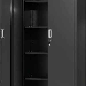 WORKPRO Metal Garage Storage Cabinet with Locking Doors and Adjustable Shelves,71 inches Tall Storage Cabinet for Tools, Office, Home, Shops (Black), Solid Packed