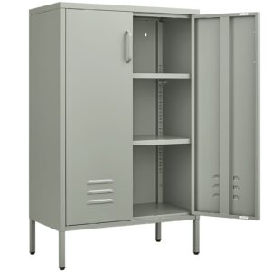 Marcree Green Metal Cabinet,2 Door Accent Cabinet,Metal Locker Cabinet with Legs,Sideboard Cabinet with Adjustable Shelves,Locker Storage Cabinet for Living Room,Entryway