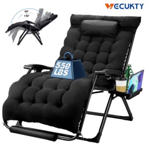 VECUKTY XXL Oversize Zero Gravity Chair - 500lb Capacity, 33-Inch Wide Padded Seat, Folding Travel Recliner for Outdoor / Indoor Use - Patio, Lawn, Black, Portable and Heavy Duty