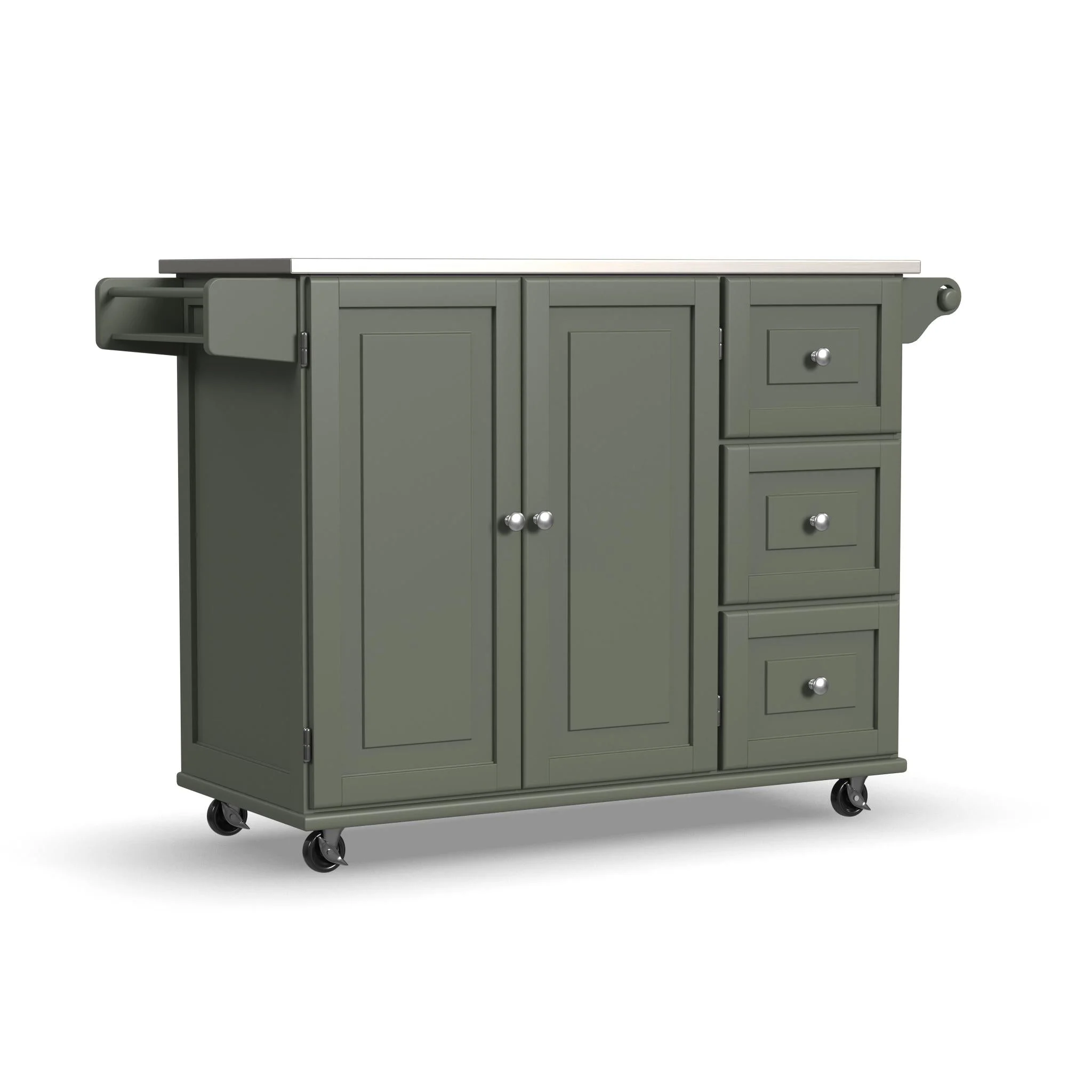 Homestyles Dolly Madison Engineered Wood Kitchen Cart in Sage Green/Nickel