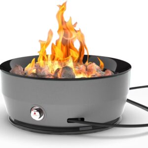 Outland Living Large Outdoor Propane Gas Fire Pit for Outside, 60,000 BTU/h, 24 inch with Lid - Modern Lake Country 800 Fire Bowl Firepit for Patio, Graphite Gray