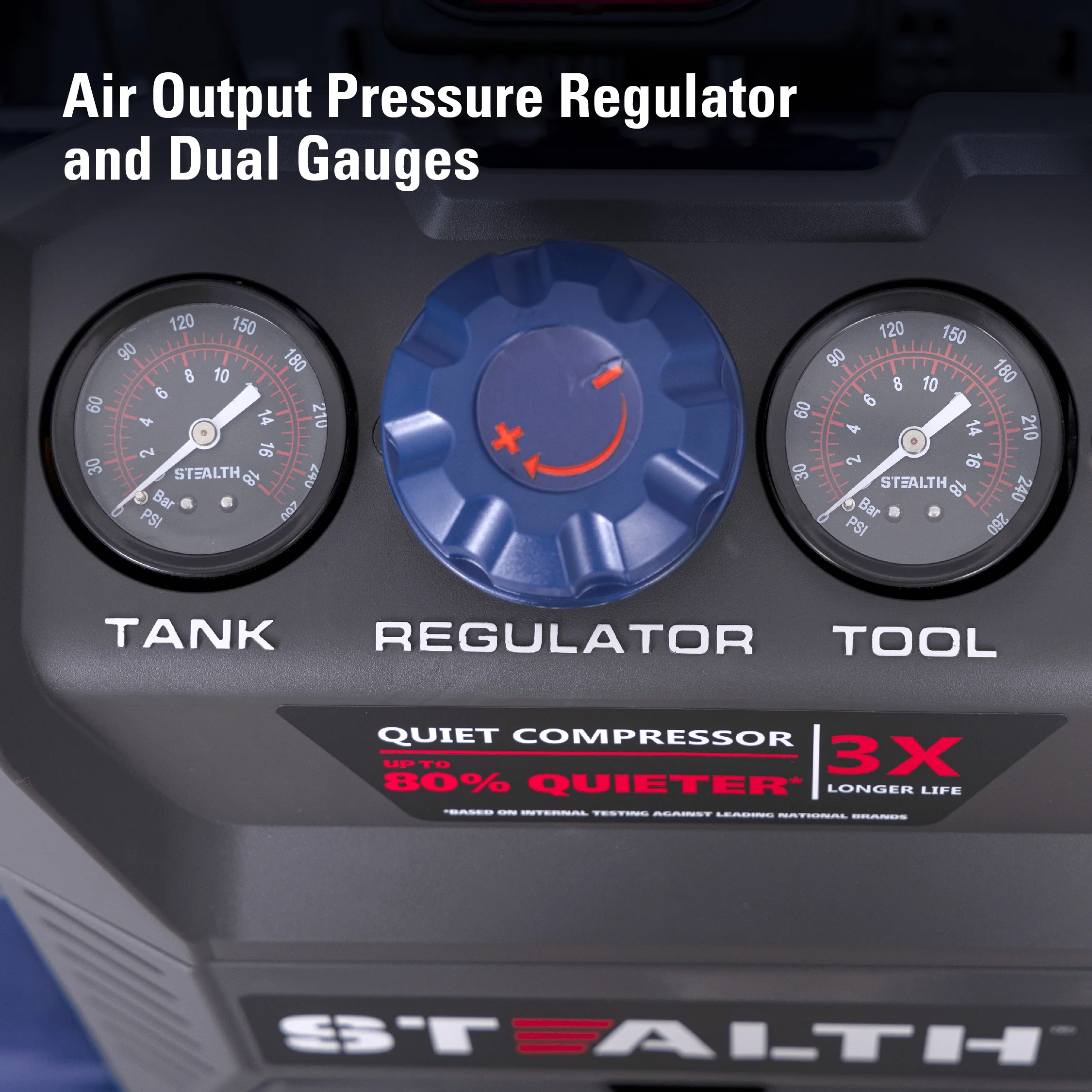 Stealth Ultra Quiet 4.5 Gallon 150 PSI Portable Electric Oil-Free Air Compressor, Professional Series
