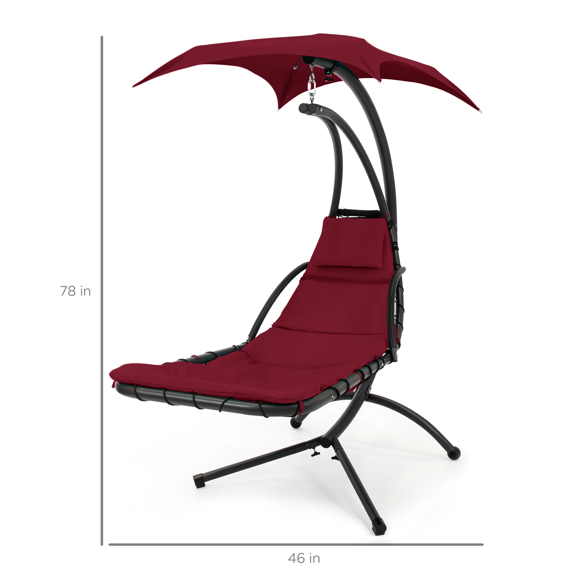 Best Choice Products Hanging Curved Chaise Lounge Chair Swing for Backyard, Patio w/ Pillow, Shade, Stand - Teal