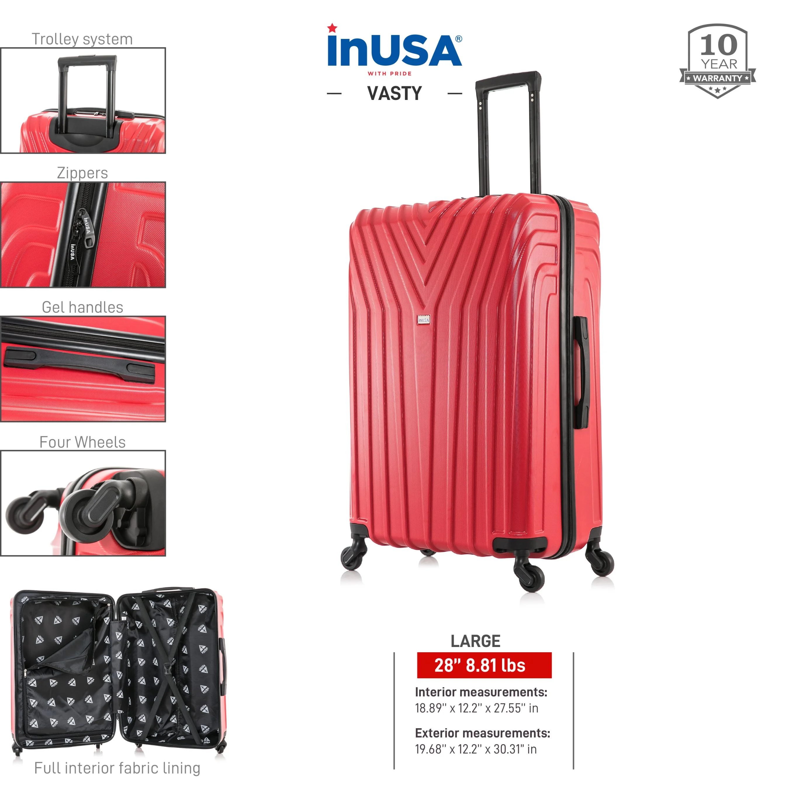 InUSA Vasty 28" Hardside Lightweight Luggage with Spinner Wheels, Handle, and Trolley, Gray