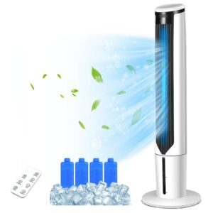 Topcobe 41" Evaporative Air Cooler with 3 Modes and 3 Speeds, Smart Floor Fans for Bedroom, Standing Bladeless Fan, White