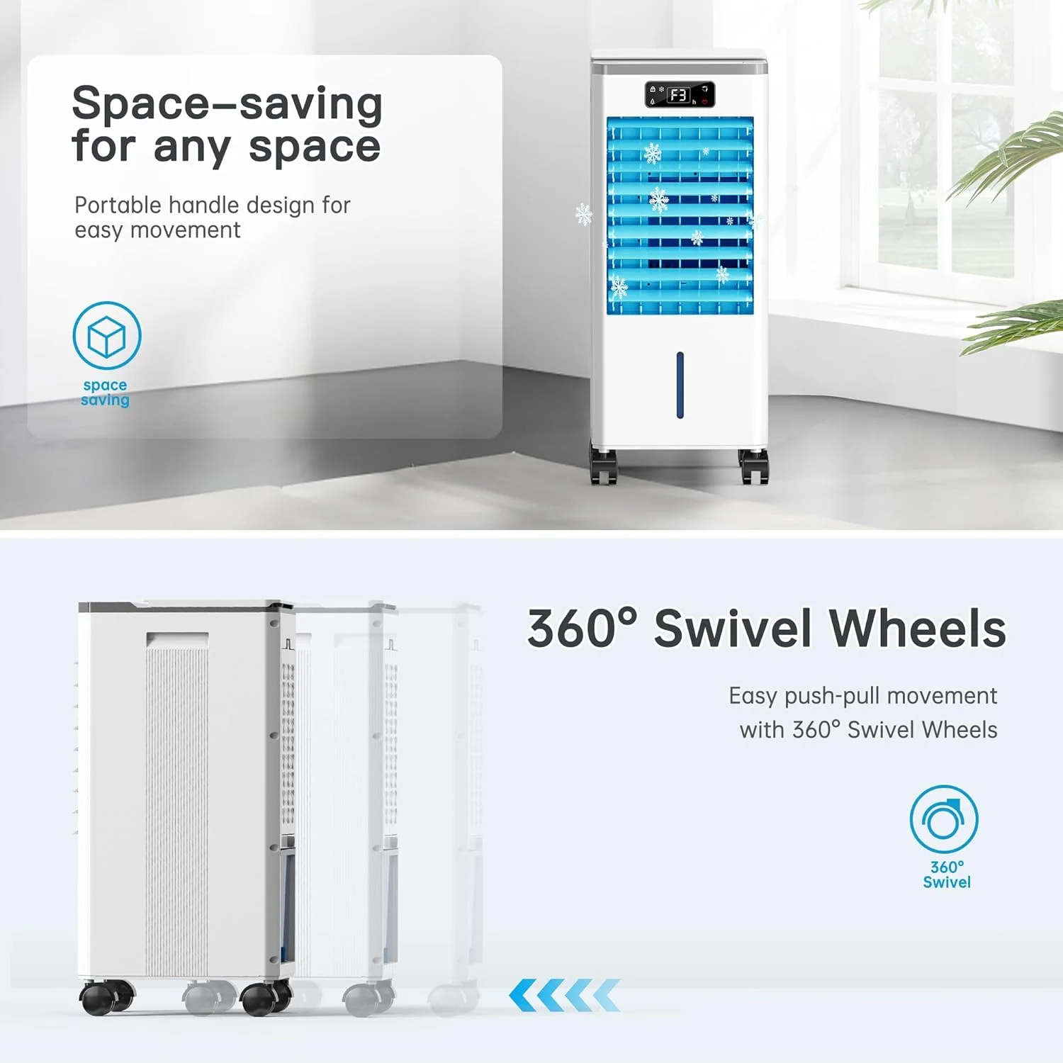 Portable Windowless Air Cooler with 3 Cooling Modes & Speeds, 12H Auto-Off Timer, 2-Gal 20H Cooling Tank, 16FT Remote Control, No Hose Installation, 46dB Quiet Evaporative Swamp Cooler