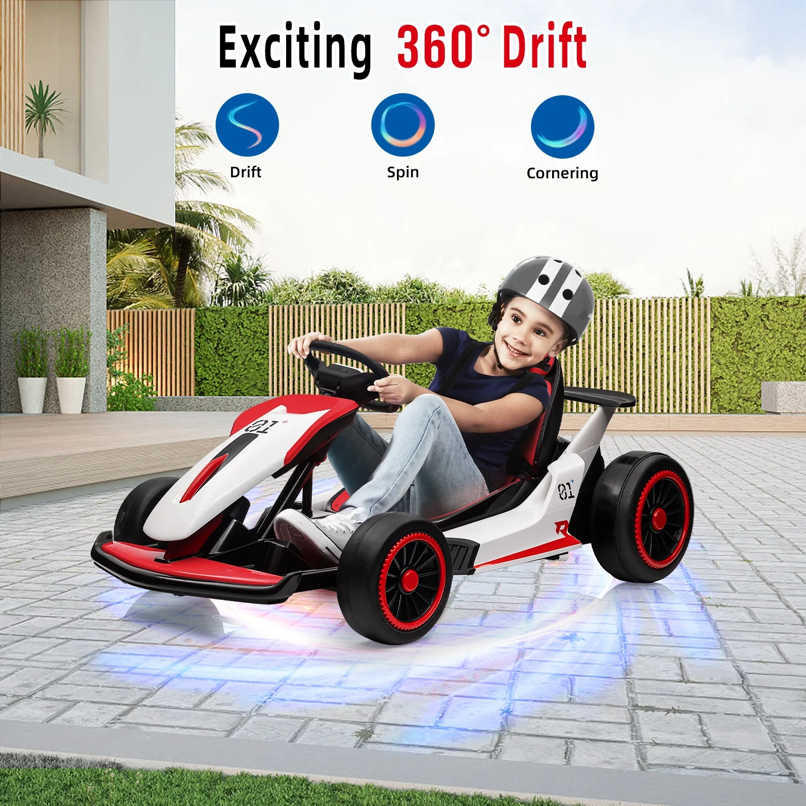 24V Drift Kart with 2X150W Strong Motor, 7AH Big Battery, Electric Pedals, Electric Go Kart Outdoor Race Toy