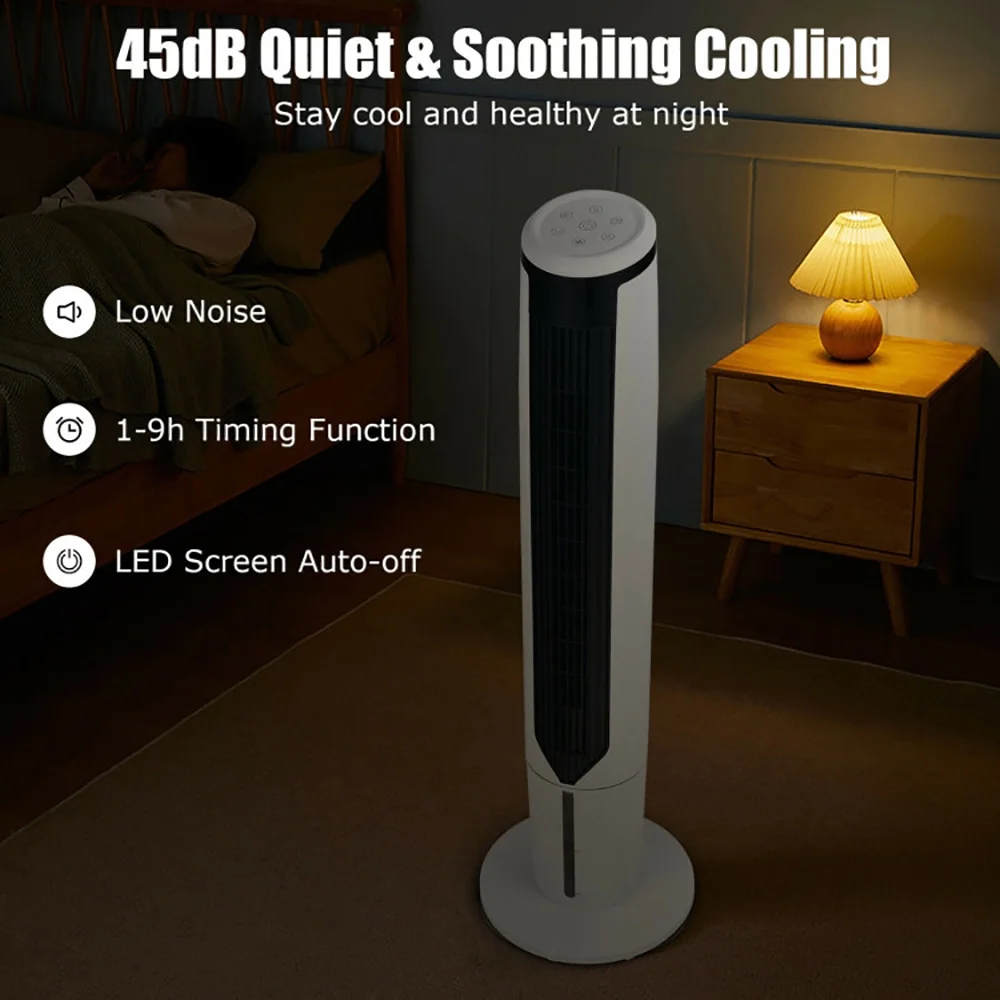 Topcobe 41" Evaporative Air Cooler with 3 Modes and 3 Speeds, Smart Floor Fans for Bedroom, Standing Bladeless Fan, White