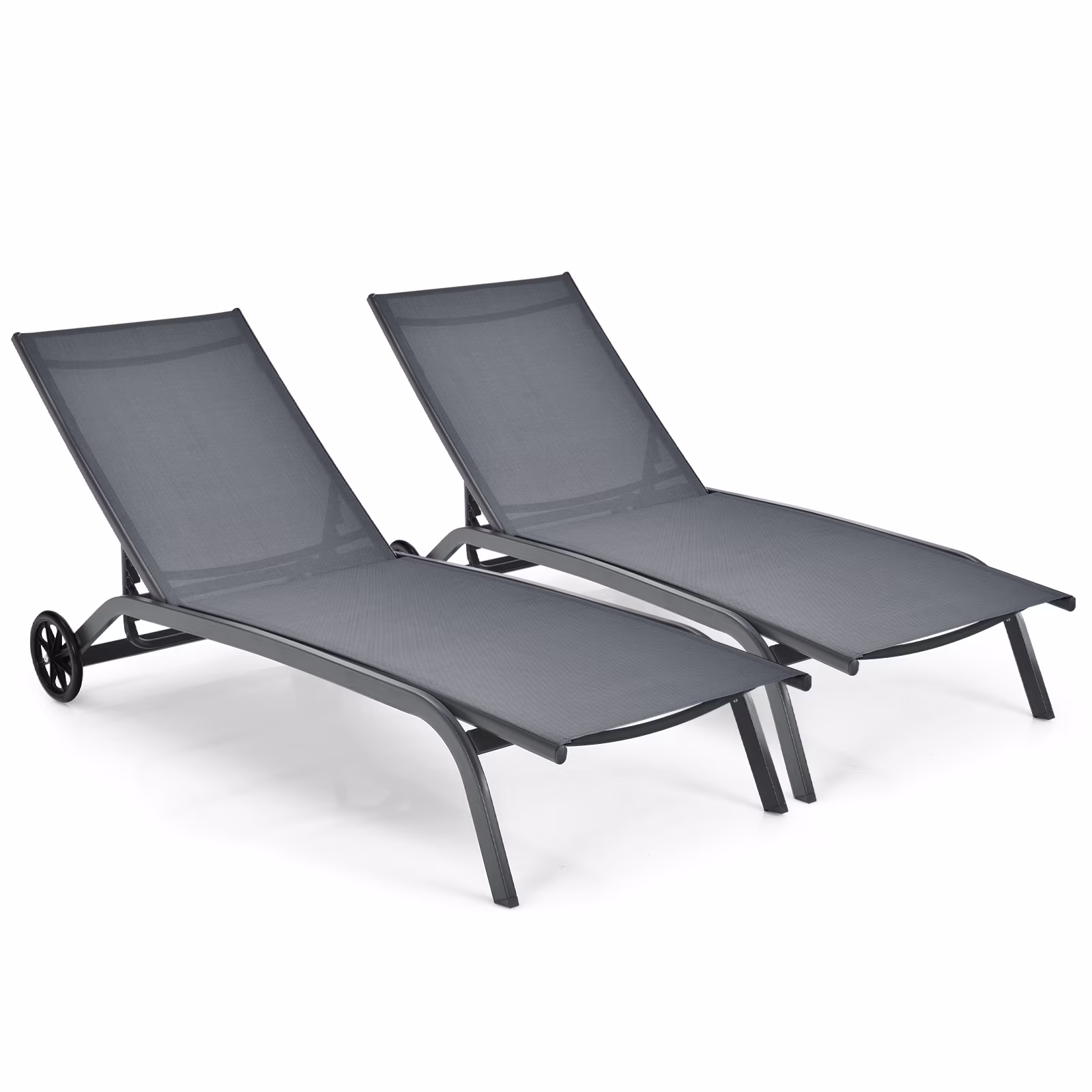 Costway 2PCS Outdoor Adjustable Chaise Lounge Patio 6-Position Recliner Wheels Black