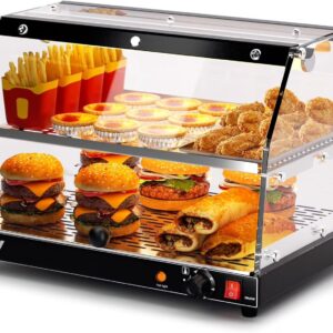 Commercial Food Warmer Display, 2-Tier Electric Countertop Food Warmer with LED Lighting Adjustable Glass Door, Pastry Display Case for Buffet Restaurant Black