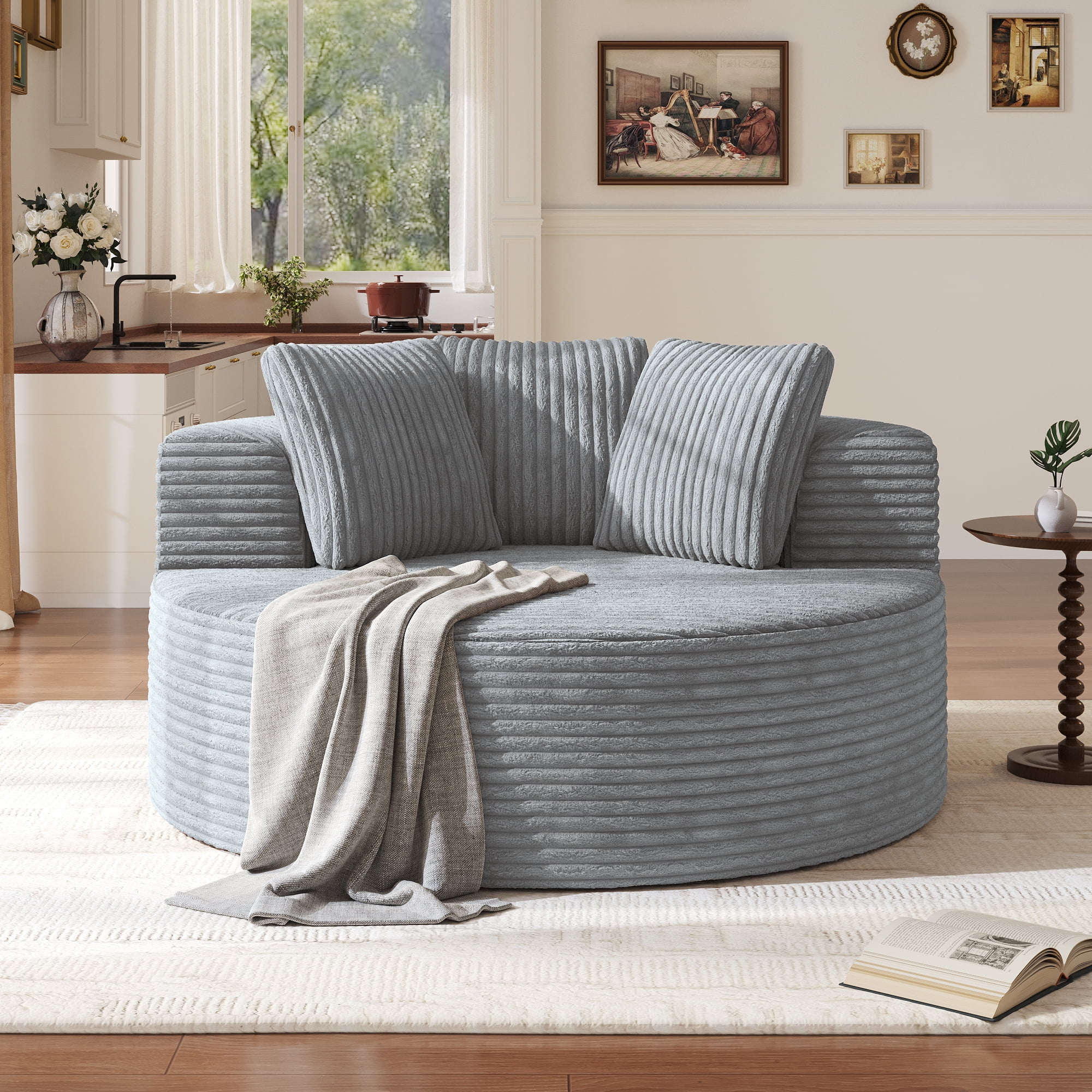 Sodrens Oversized Chaise Lounge Chair Indoor,Upholstered Sofa Bed with Throw Pillows and Armrests,Sleeper Chair for Living Room,Bedroom,Brown,Corduroy