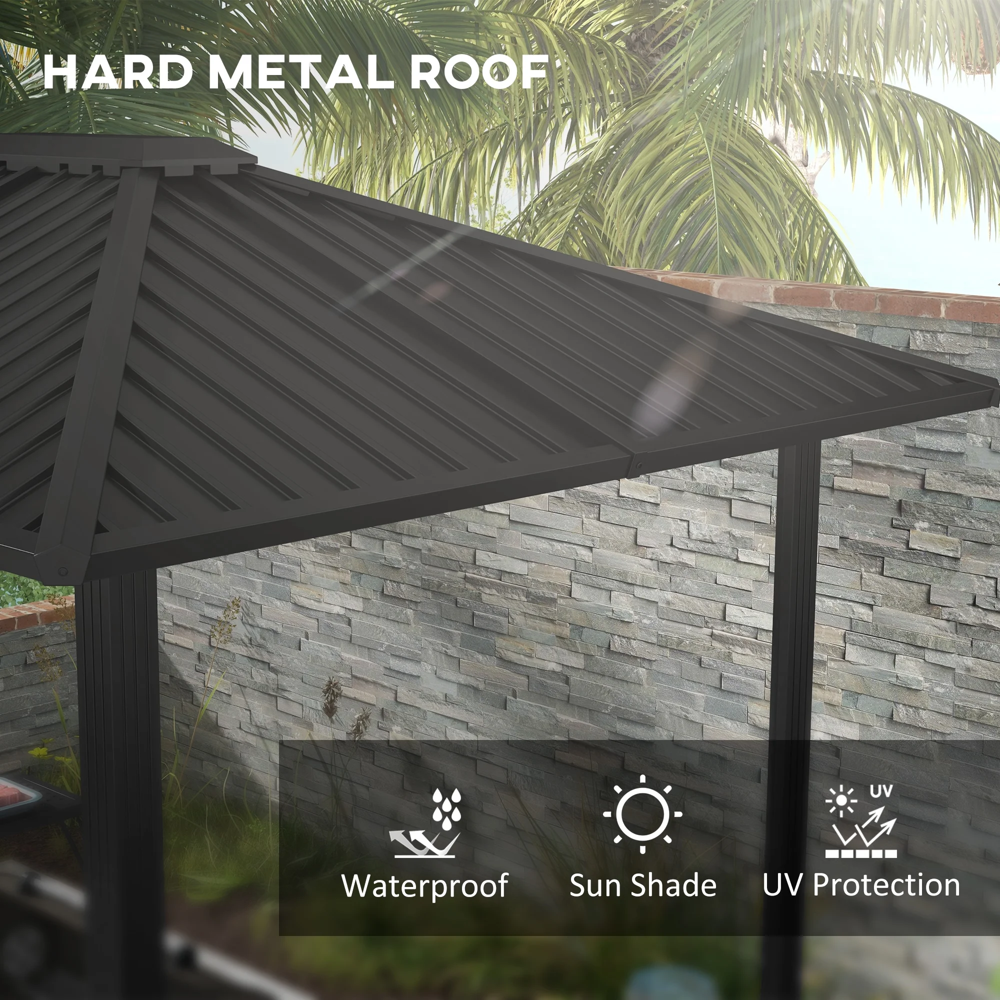 Outsunny 6' x 8' Hardtop BBQ Gazebo, Grill Gazebo with Metal Roof, Aluminum Frame and 2 Side Shelves