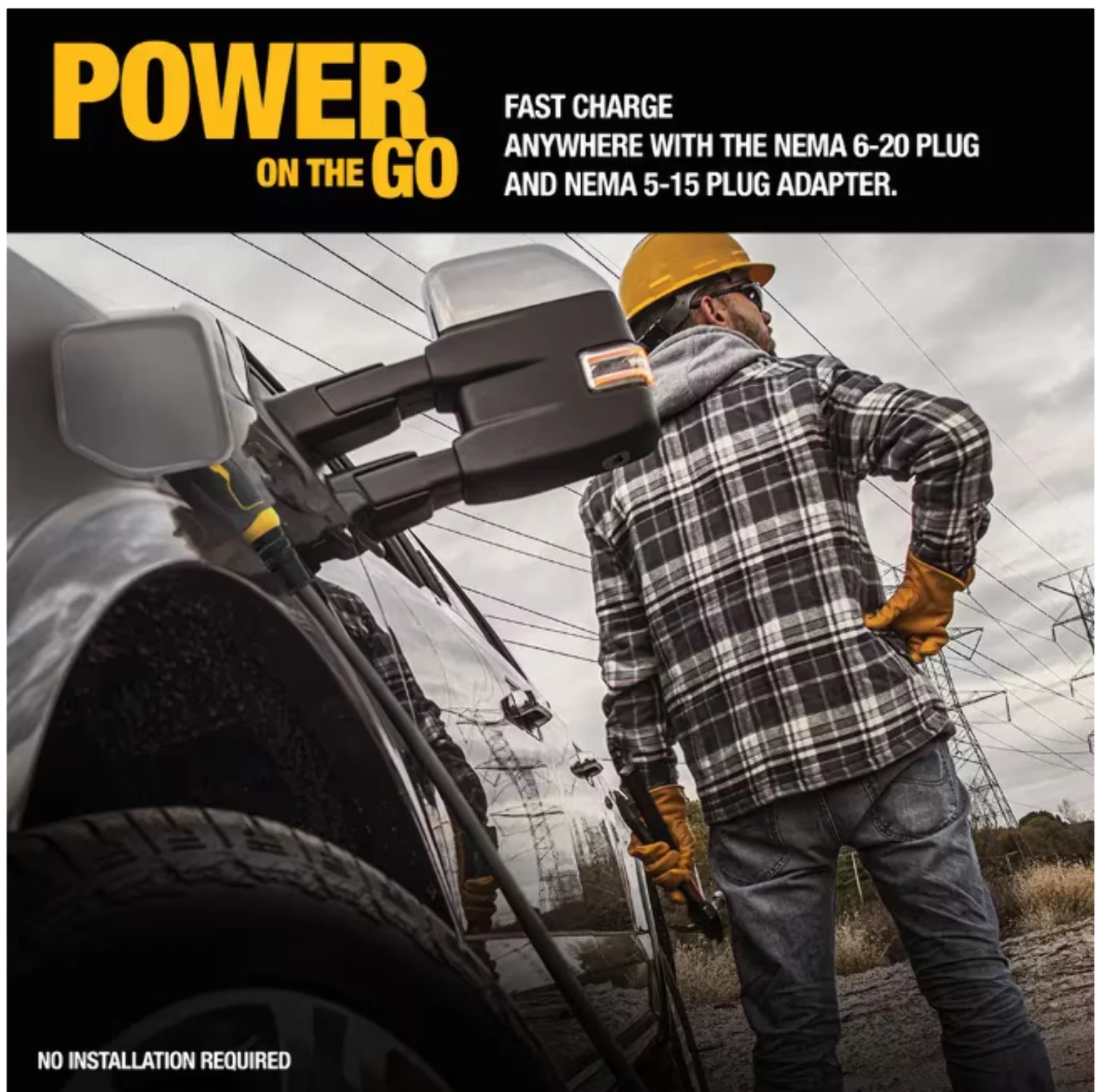DEWALT Level-2 Portable Electric Vehicle EV Charger up to 16 Amps, 120-240-Volt AC 3.8 KW, 25 Ft. Cable, Weatherproof
