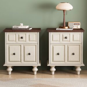 20.47"Vintage Nightstand with 2 Drawers and Roman Column Legs, Solid Wood Bedside End Table, Bedside Cabinet for Bedroom, Living Room(Set of 2)