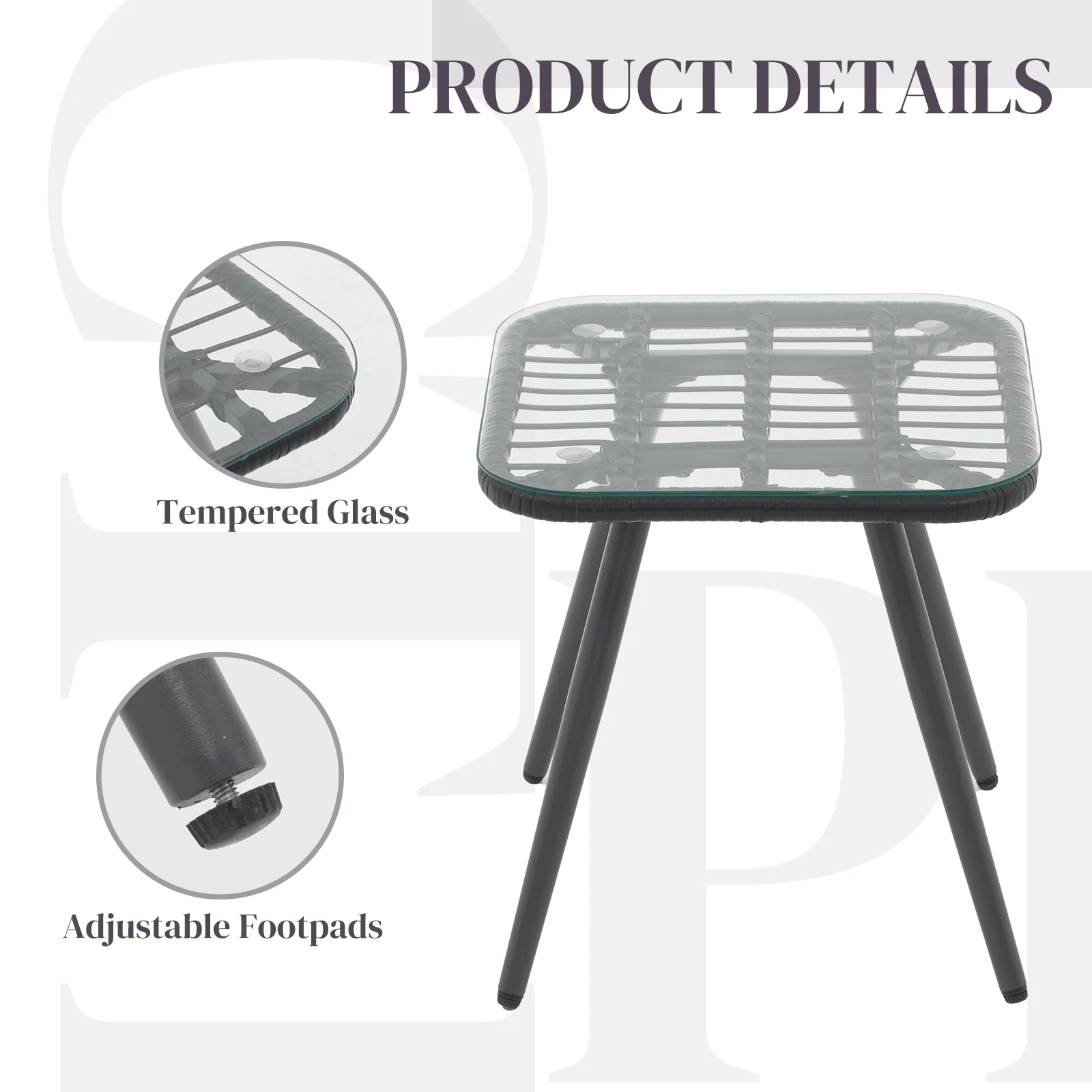 Patio Furniture Set, Betcozy3 Pieces Outdoor Chairs Set with Glass Coffee Table for Garden, Bistro, Porch, Balcony, Backyard