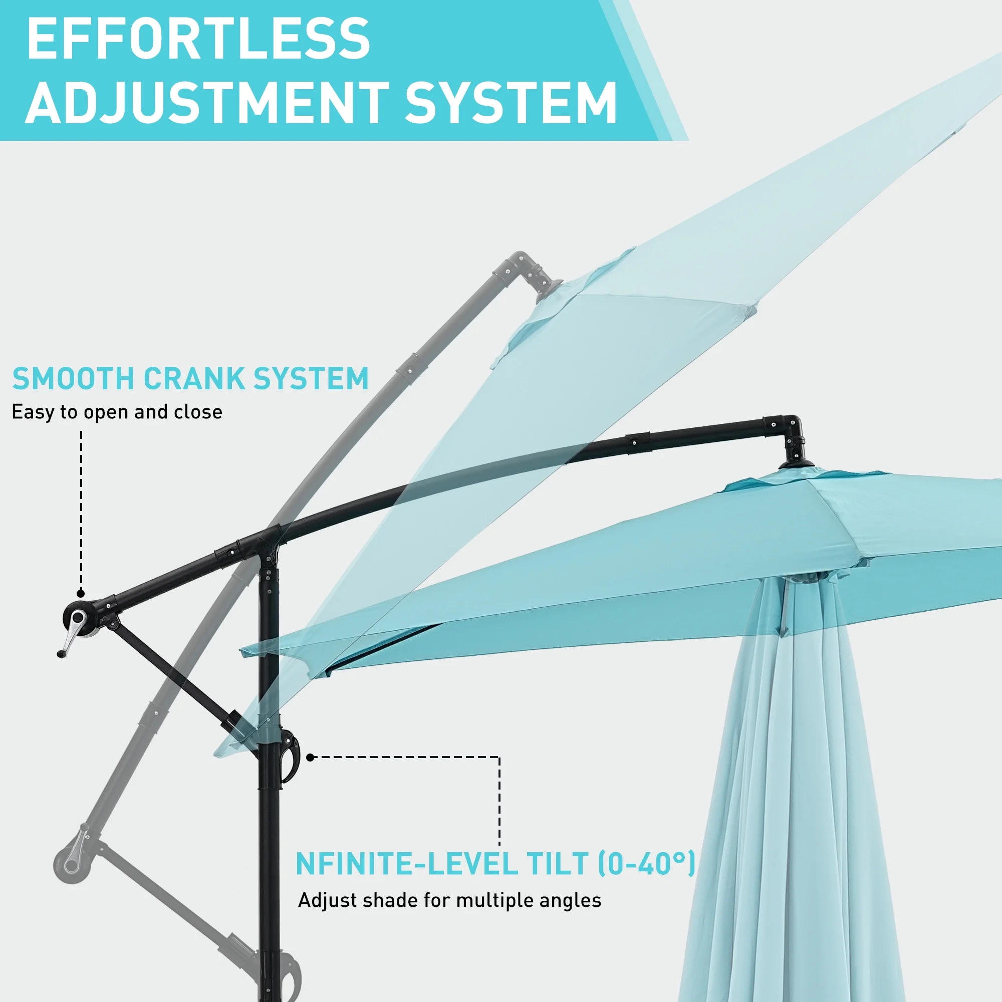 Ainfox 10ft Cantilever Patio Umbrella with Lights, Offset Market Umbrella with Sandbags Weighted Base and Cross Base,Khaki