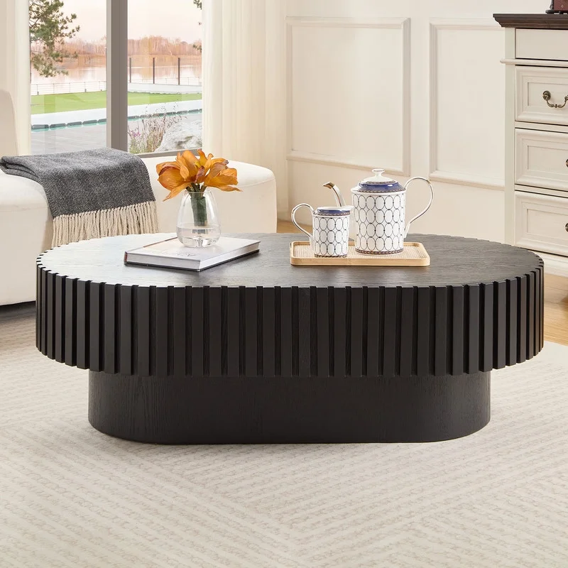 FFH 43.7 inch Oval Coffee Table for Living Room,Handcraft Rustic Corner Coffee Table Nature Wood Relief Sturdy Pedestal for Apartmen,Side Table Centre Table,Nature Wood