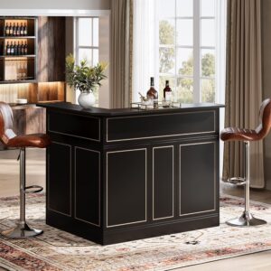 Tribesigns Bar Cabinet, L-Shaped Home Bar Table with Stemware Racks