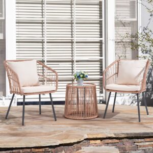 Patio Furniture Set, Betcozy3 Pieces Outdoor Chairs Set with Glass Coffee Table for Garden, Bistro, Porch, Balcony, Backyard