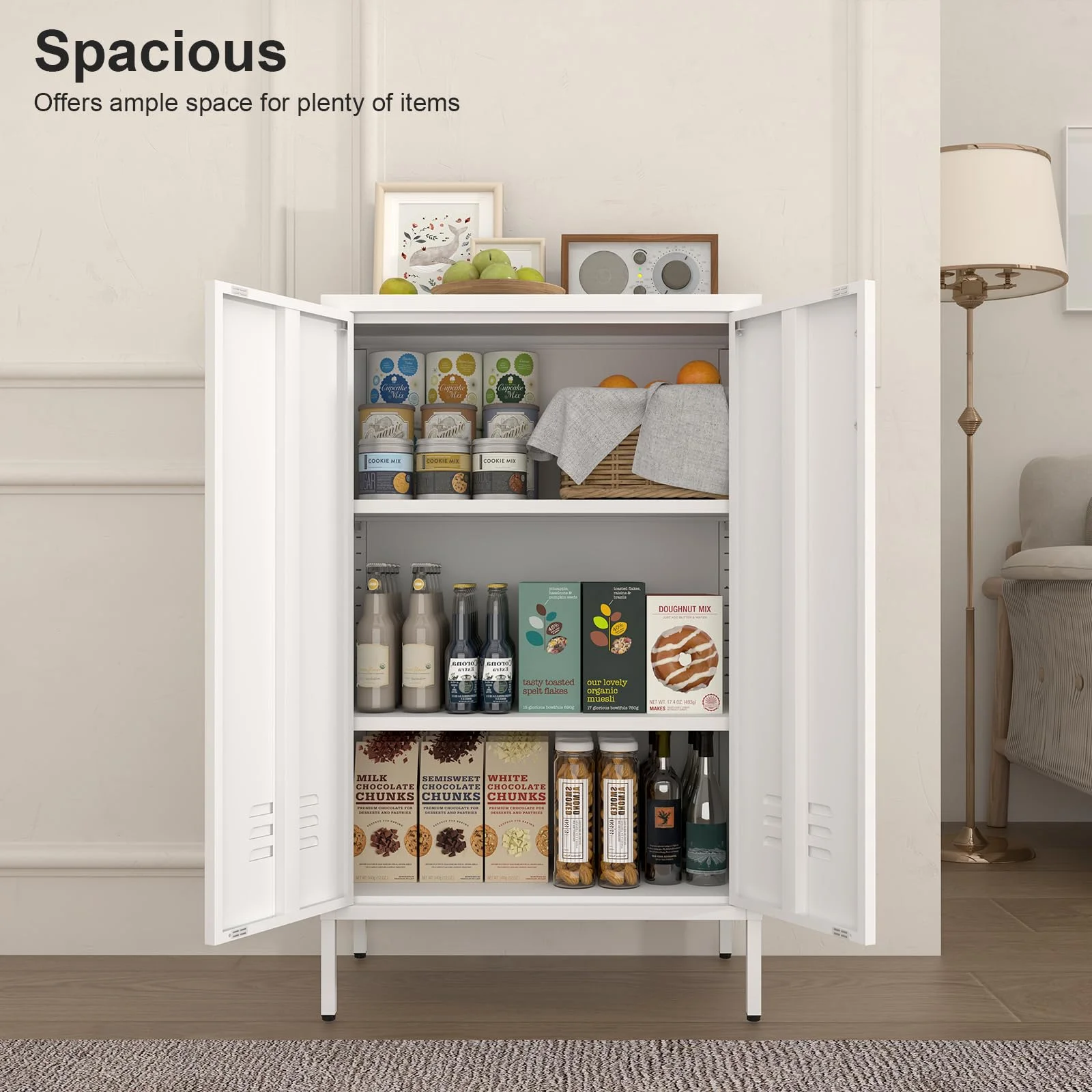 Marcree Green Metal Cabinet,2 Door Accent Cabinet,Metal Locker Cabinet with Legs,Sideboard Cabinet with Adjustable Shelves,Locker Storage Cabinet for Living Room,Entryway