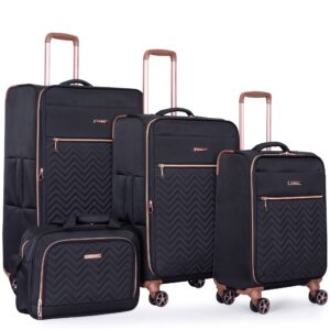 Travelhouse 4 Piece Luggage Set Softside Expandable Lightweight Suitcase with Double Spinner Wheels.(Black)