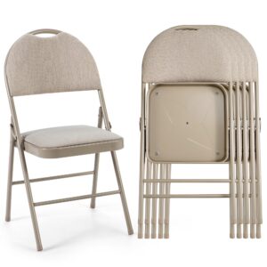 Costway Set of 6 Folding Chairs Fabric Upholstered Padded Seat Metal Frame Home Office Beige