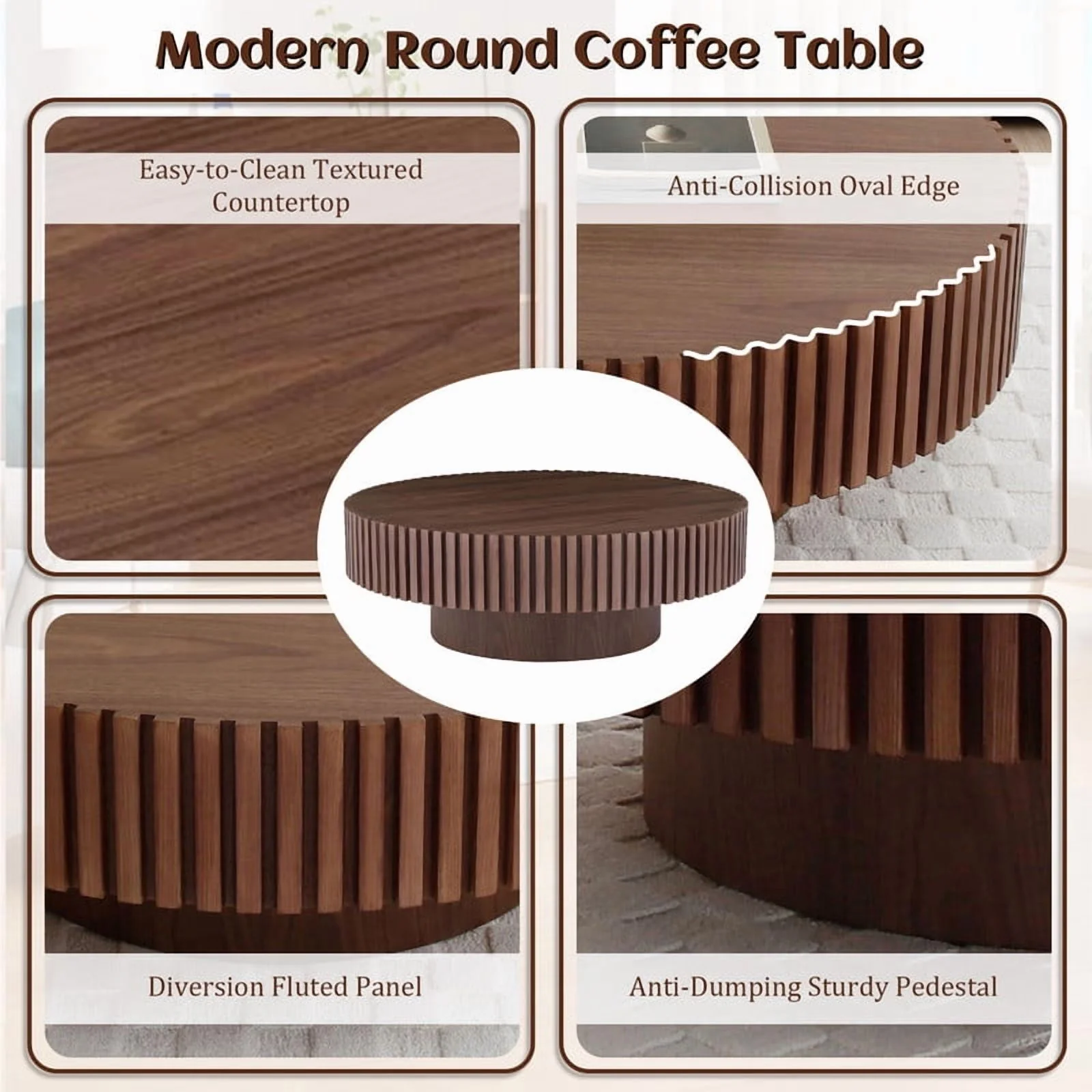 FFH 43.7 inch Oval Coffee Table for Living Room,Handcraft Rustic Corner Coffee Table Nature Wood Relief Sturdy Pedestal for Apartmen,Side Table Centre Table,Nature Wood